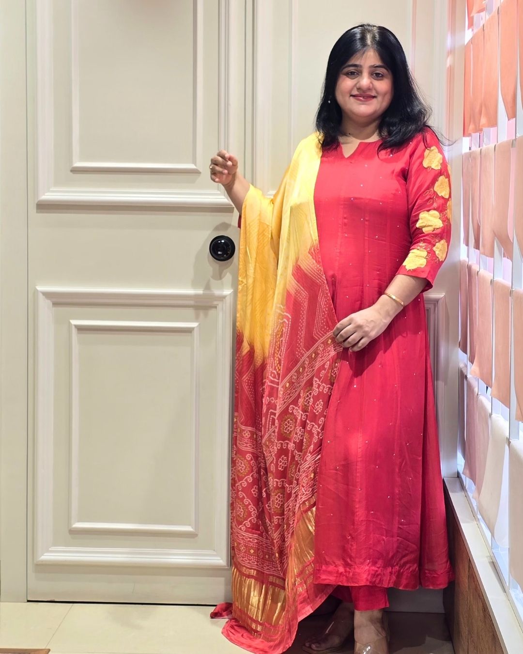 Orange Anarkali Suit Set