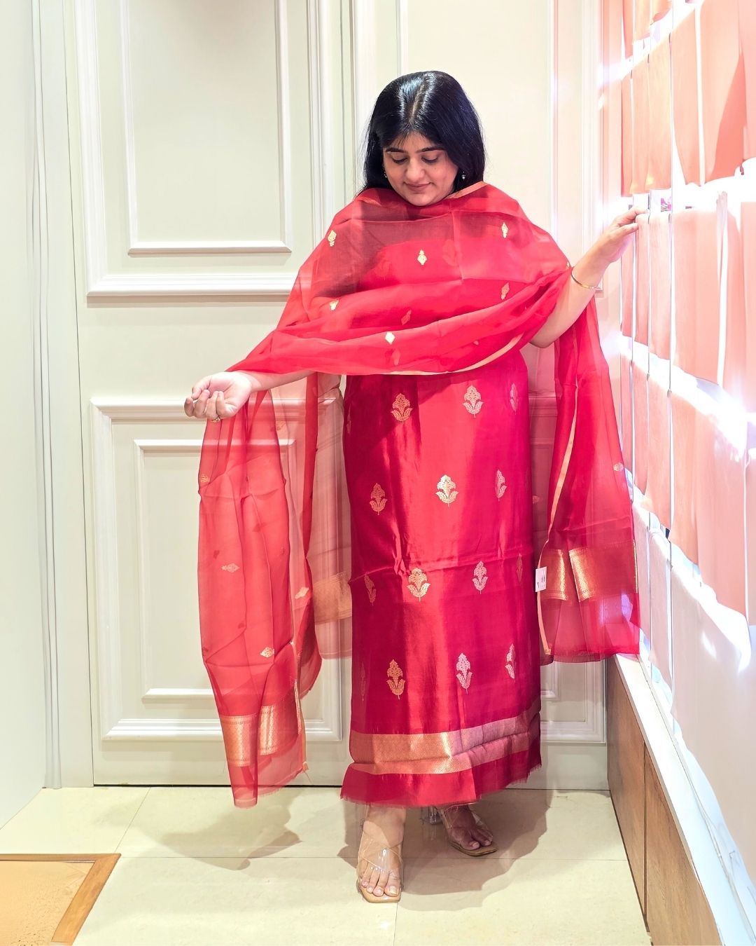 Red pure silk suit set