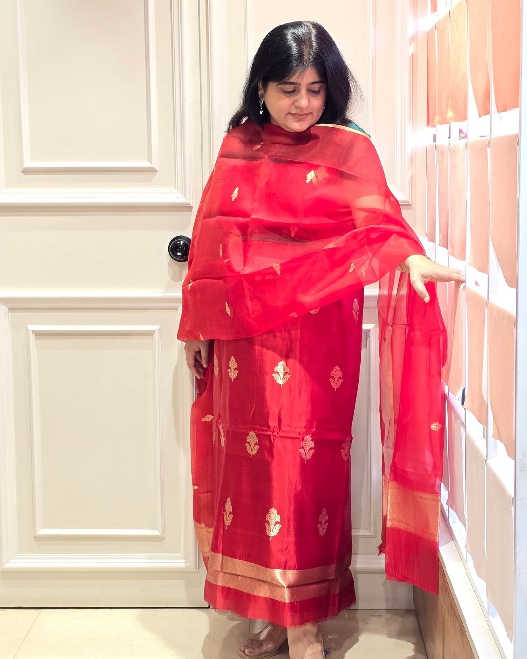 Red pure silk suit set