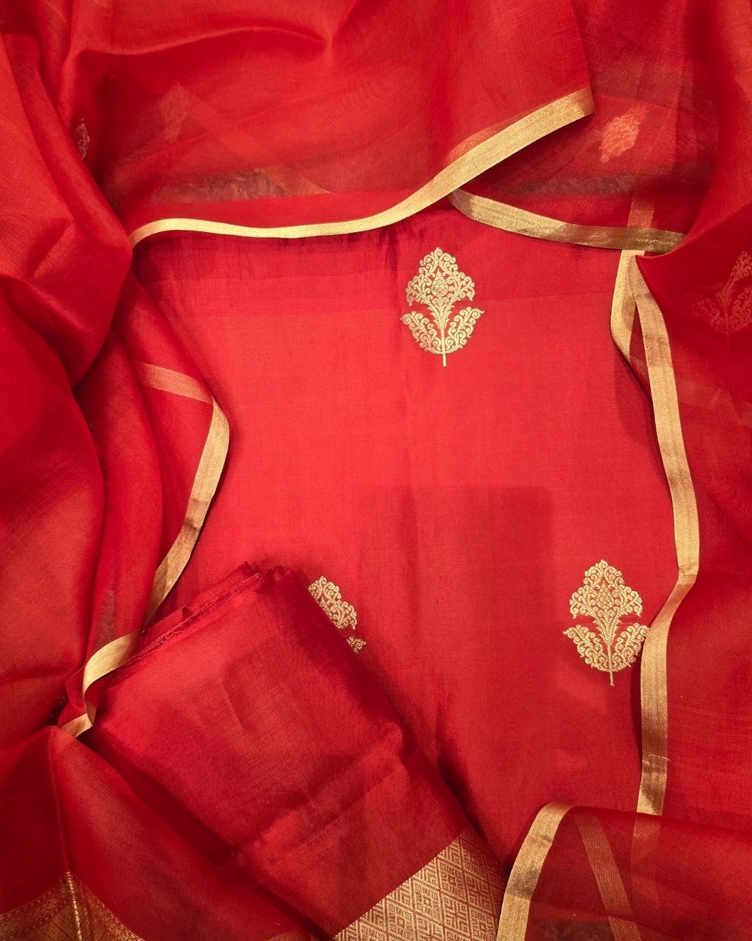 Red pure silk suit set