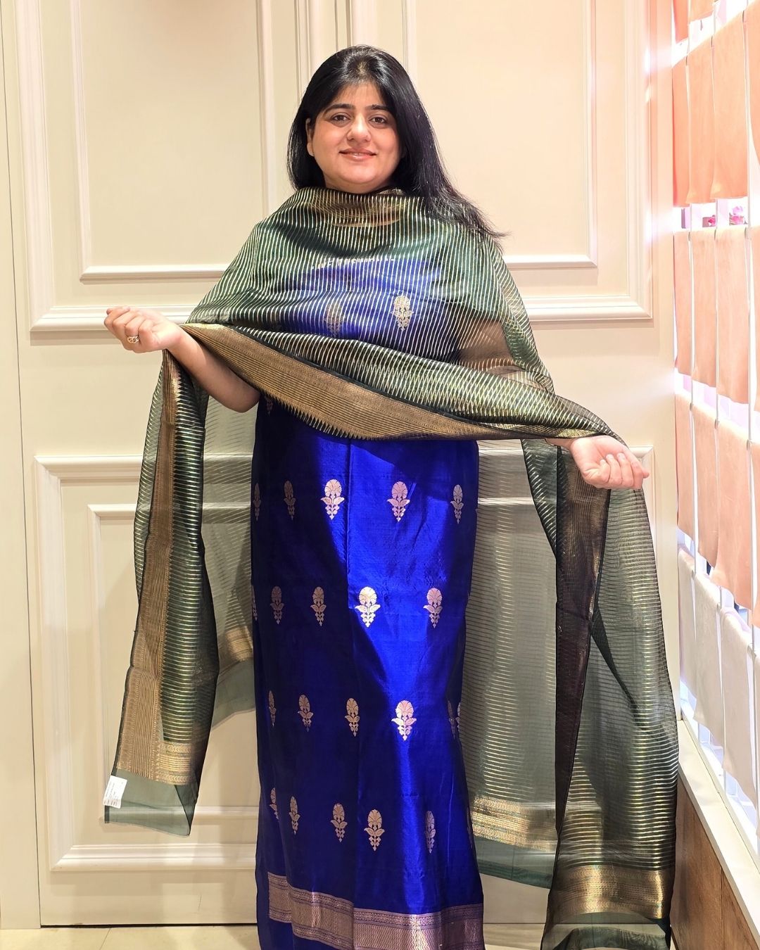 Royal blue silk suit set