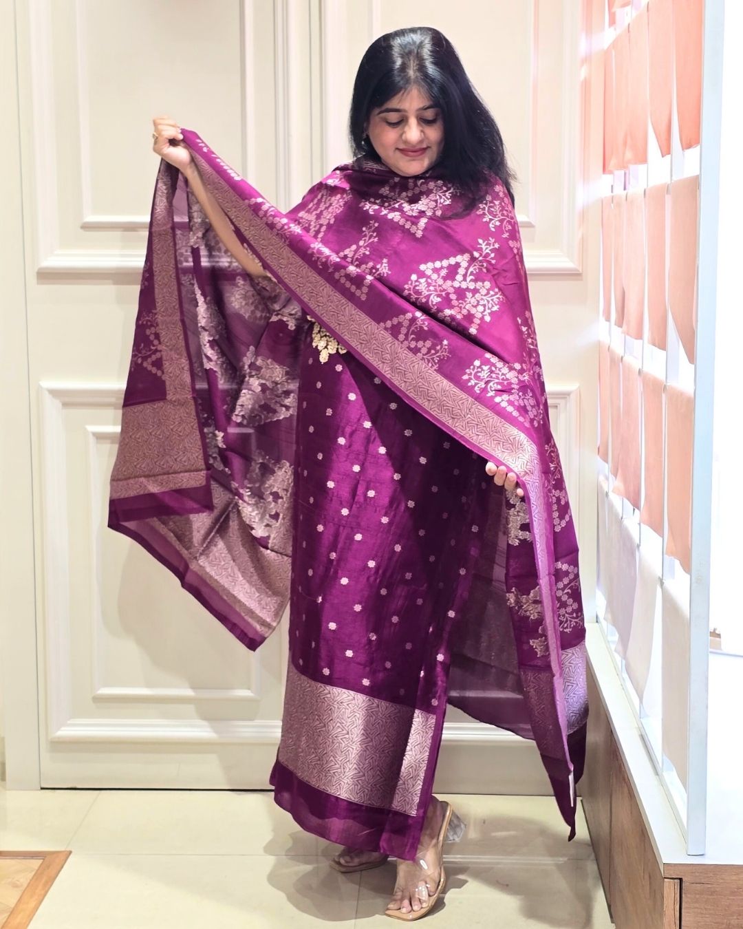 Wine silk suit set