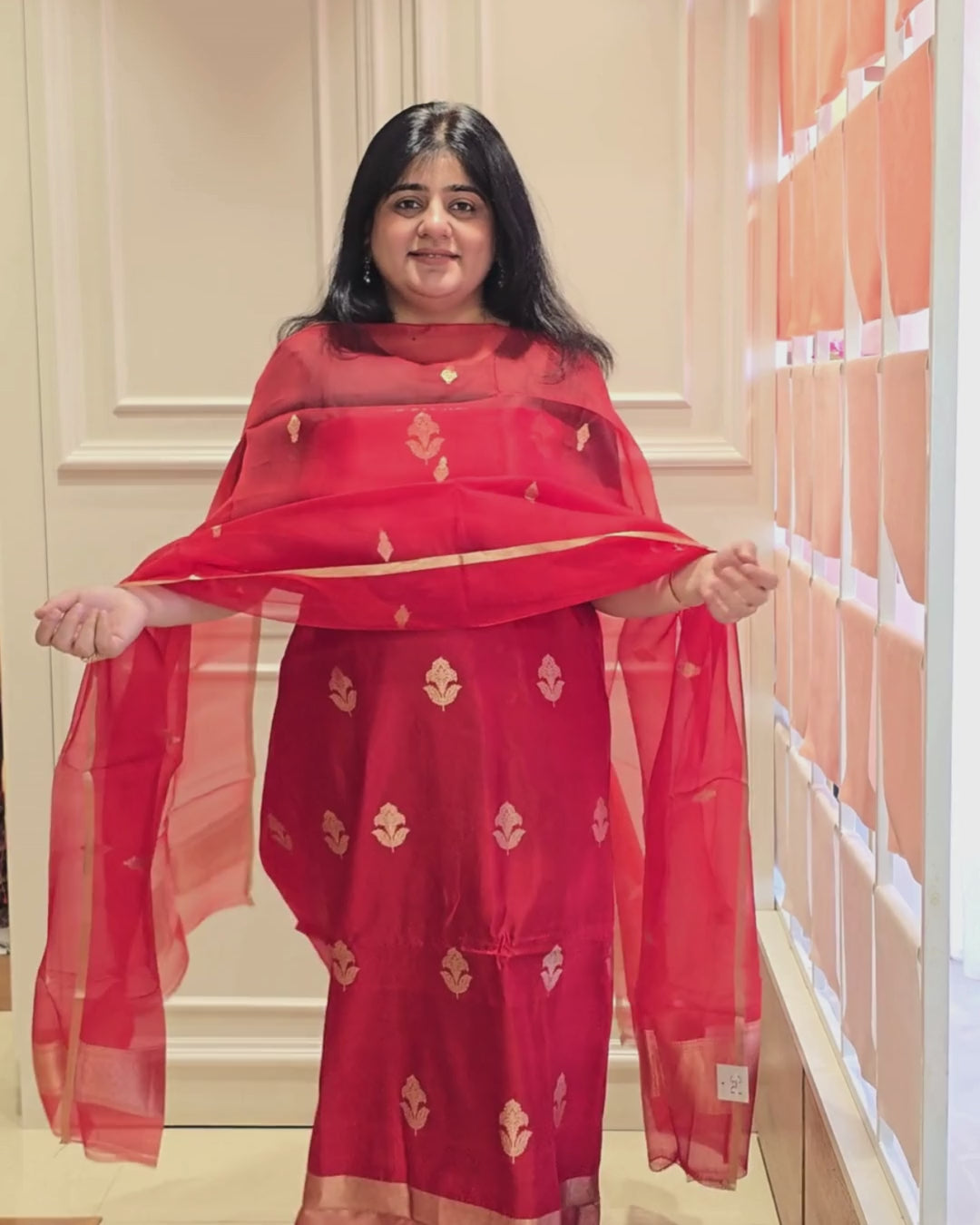 Red pure silk suit set