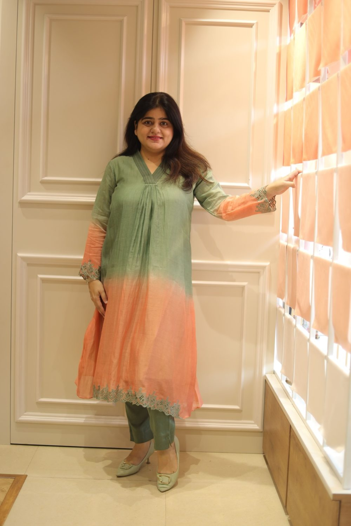 Orange olive mul kurta set