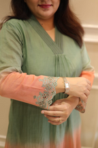 Orange olive mul kurta set