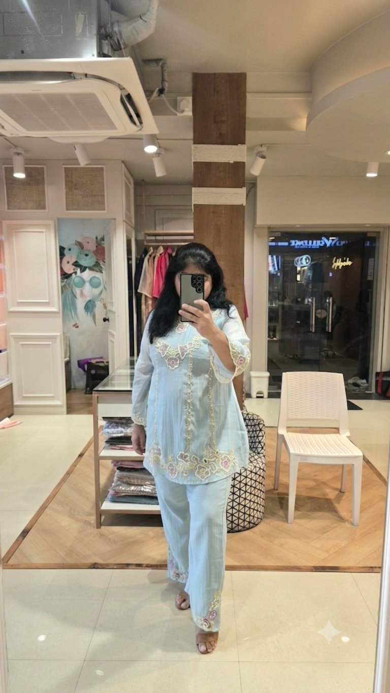 Blue mul chanderi co-ord set