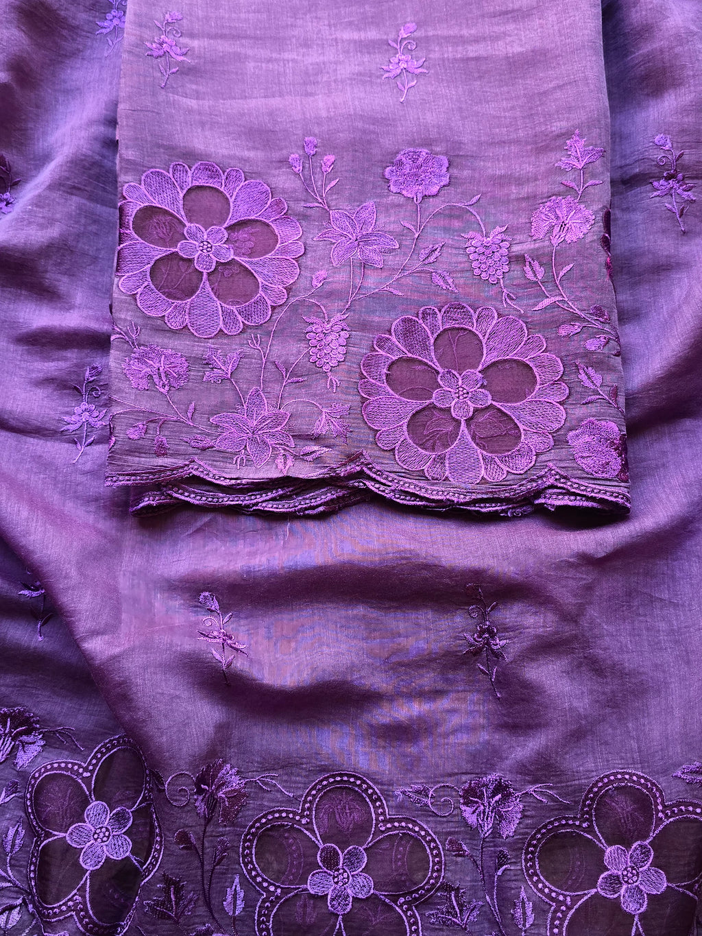 Purple mul chanderi suit set