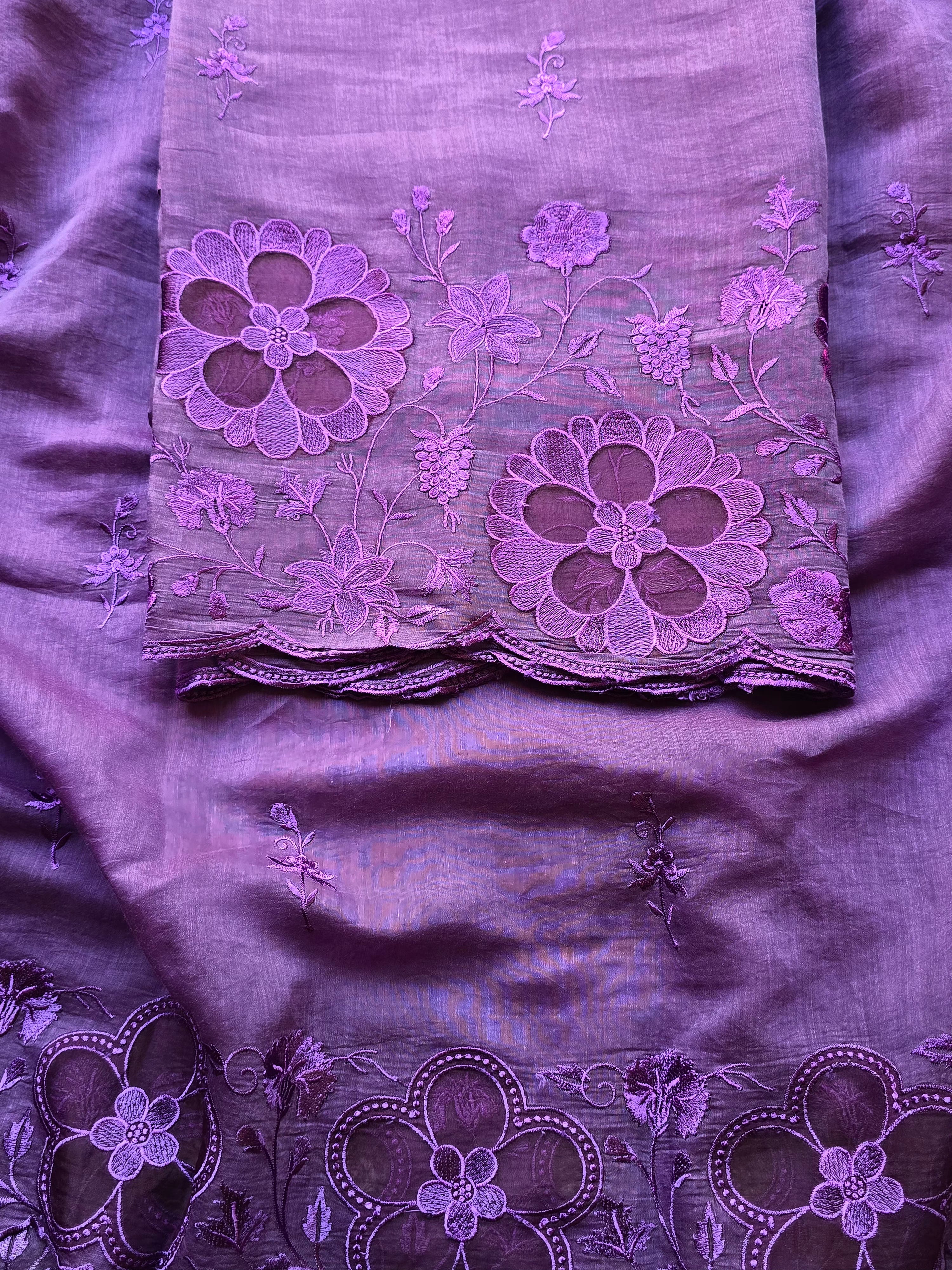Purple mul chanderi suit set