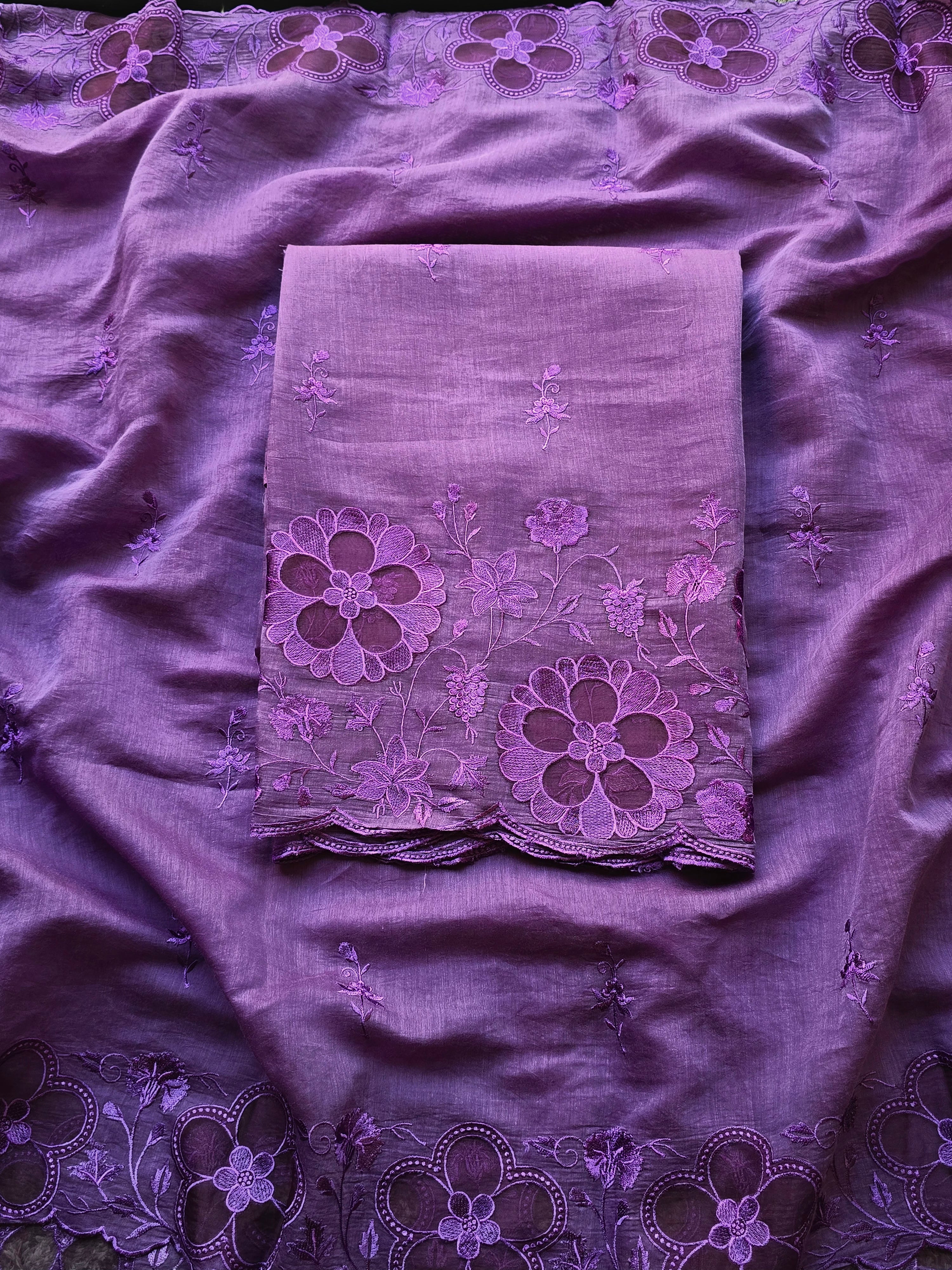 Purple mul chanderi suit set