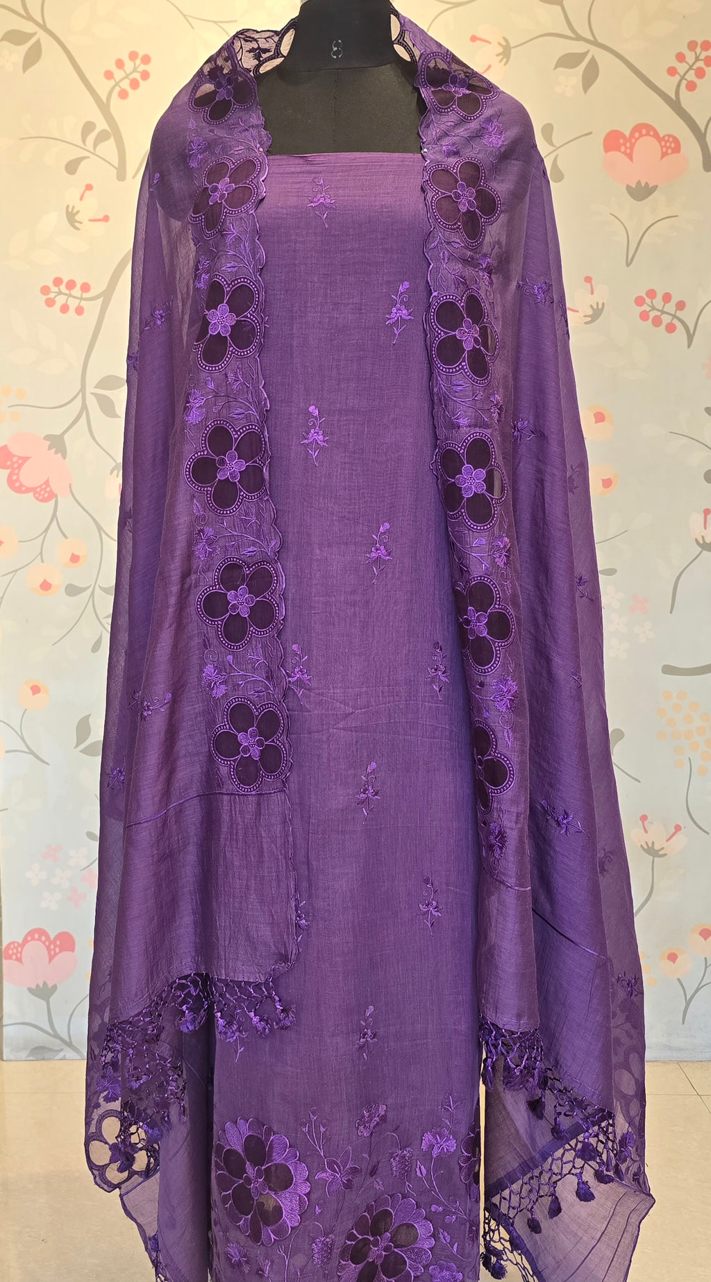 Purple mul chanderi suit set