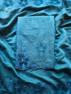 Teal blue mul chanderi suit