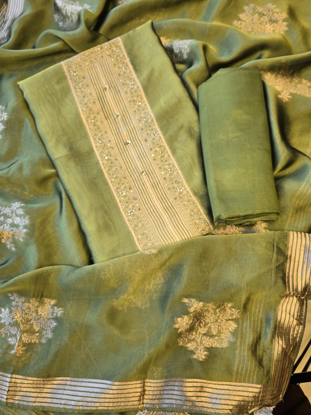 Olive green opada silk suit set