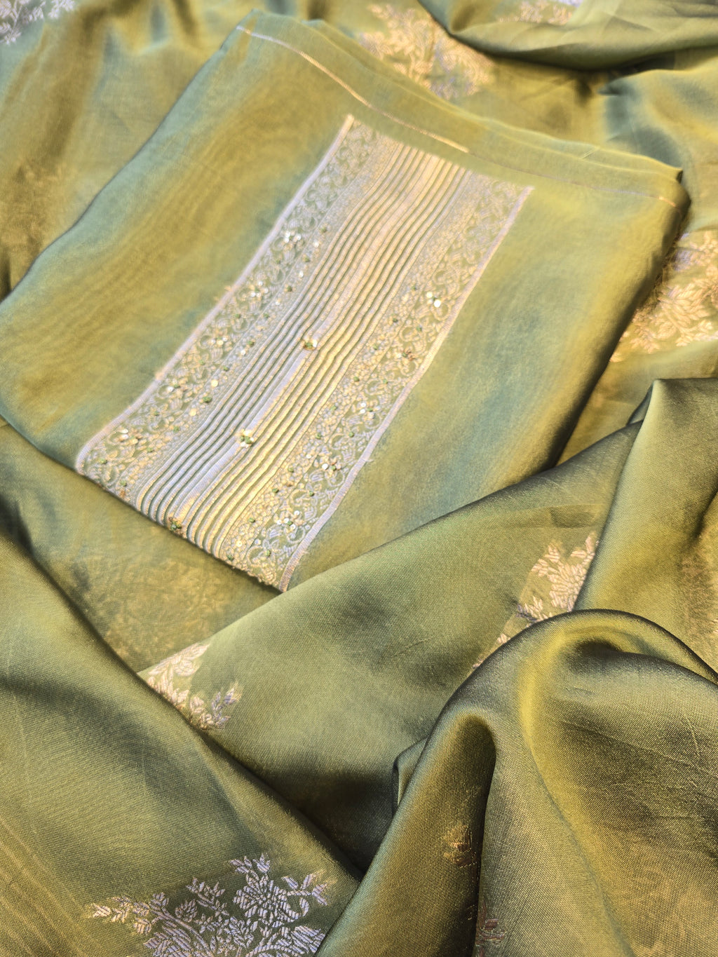 Olive green opada silk suit set