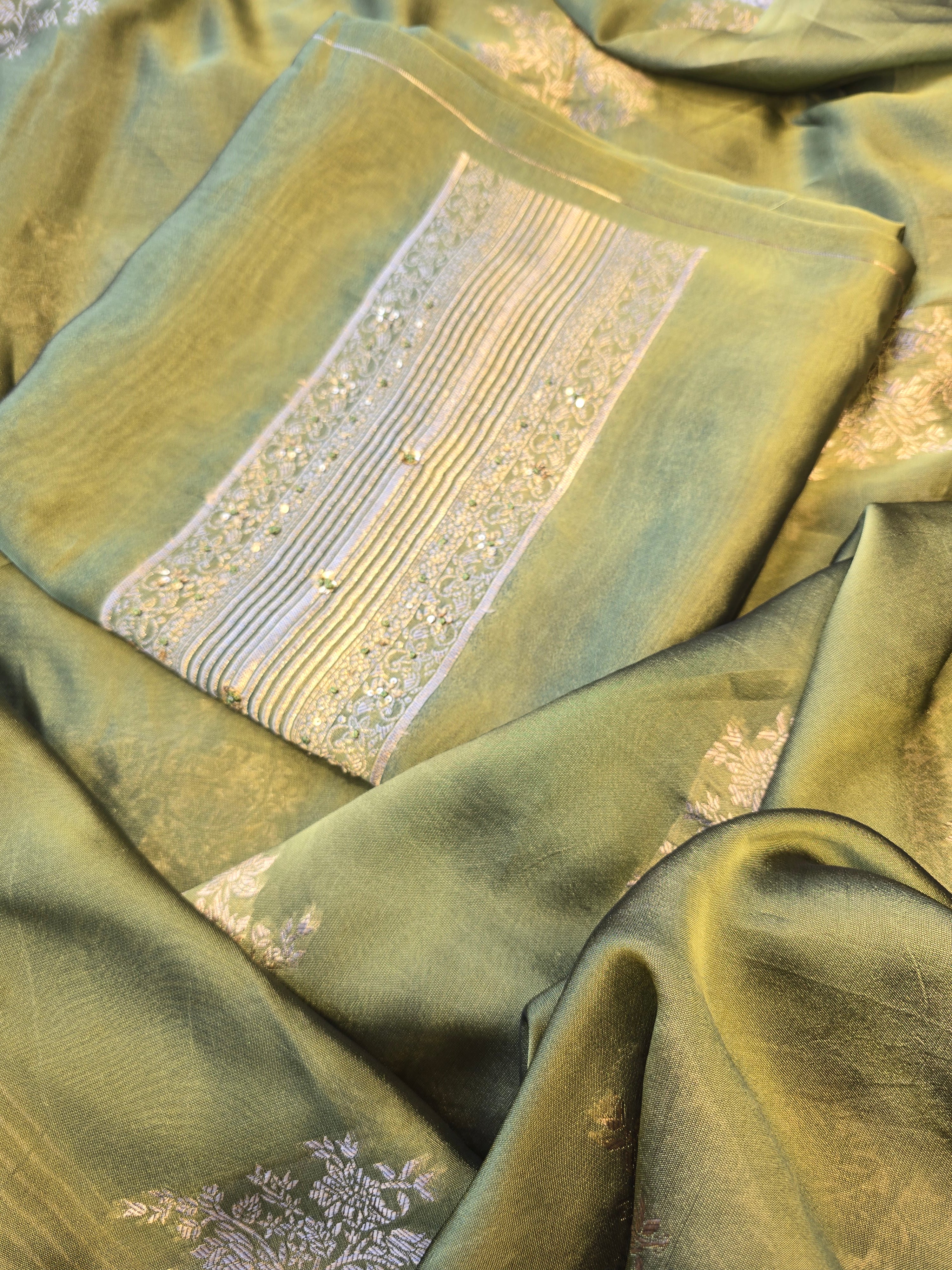 Olive green opada silk suit set