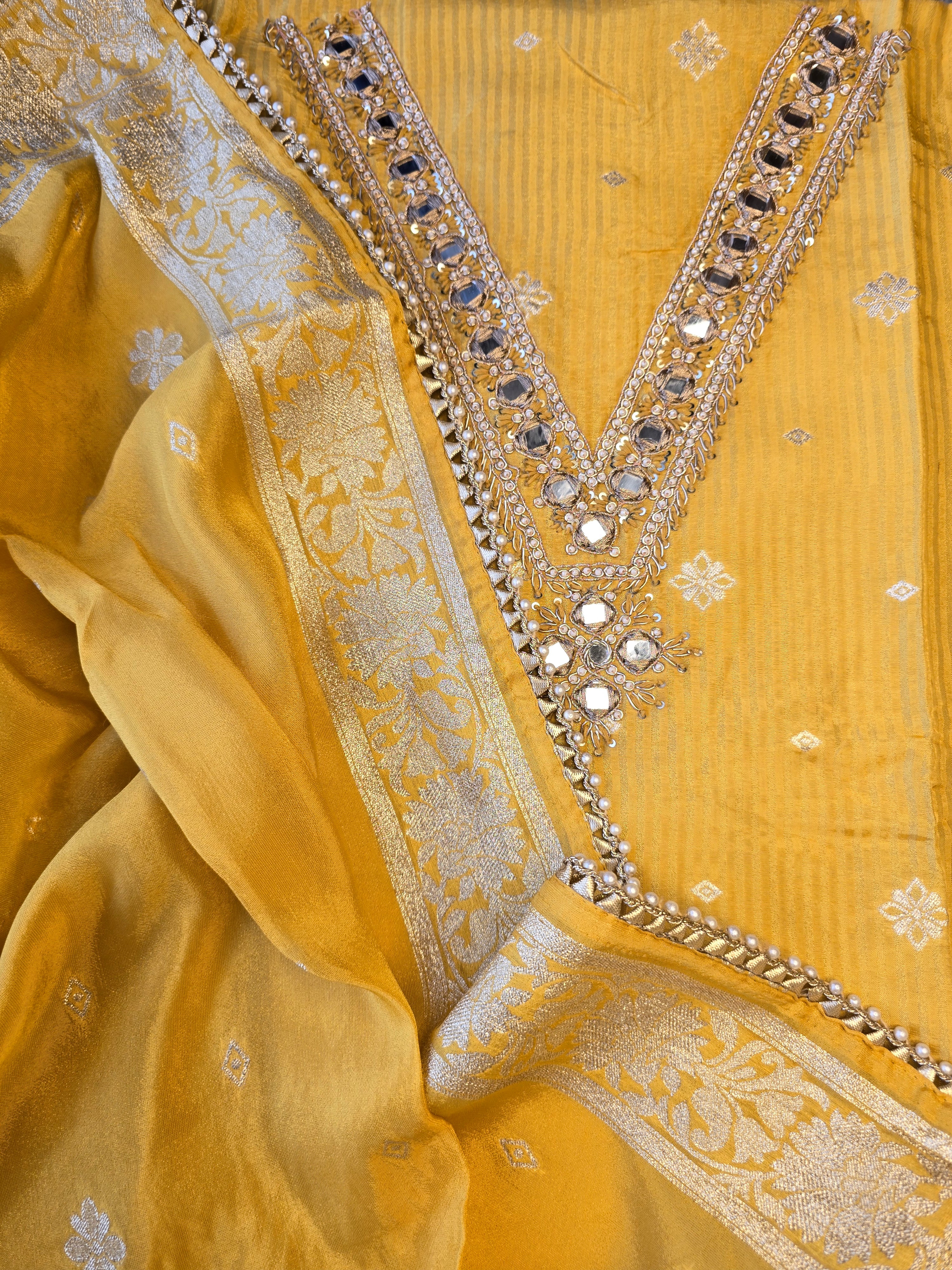 Haldi yellow embroidery suit set