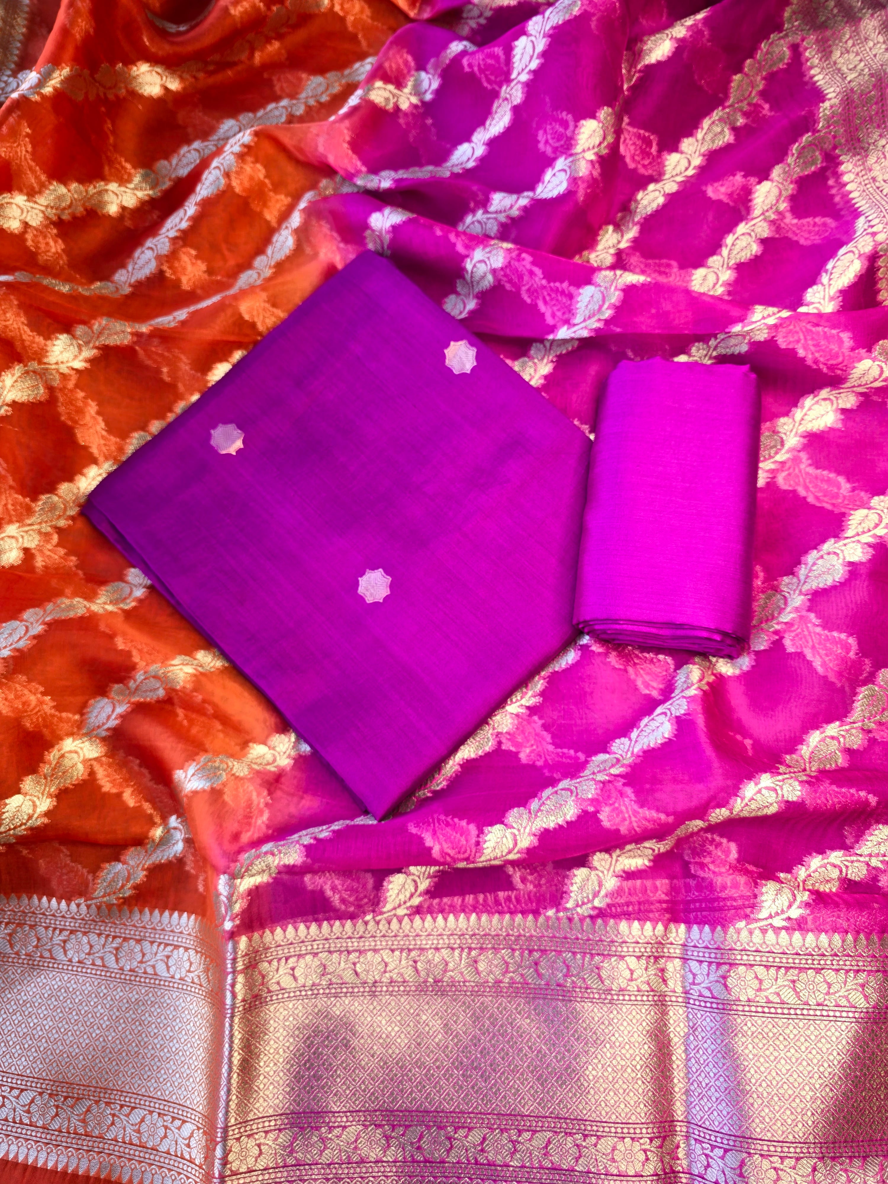 Purple chiniya 3 pcs set with organza dupatta