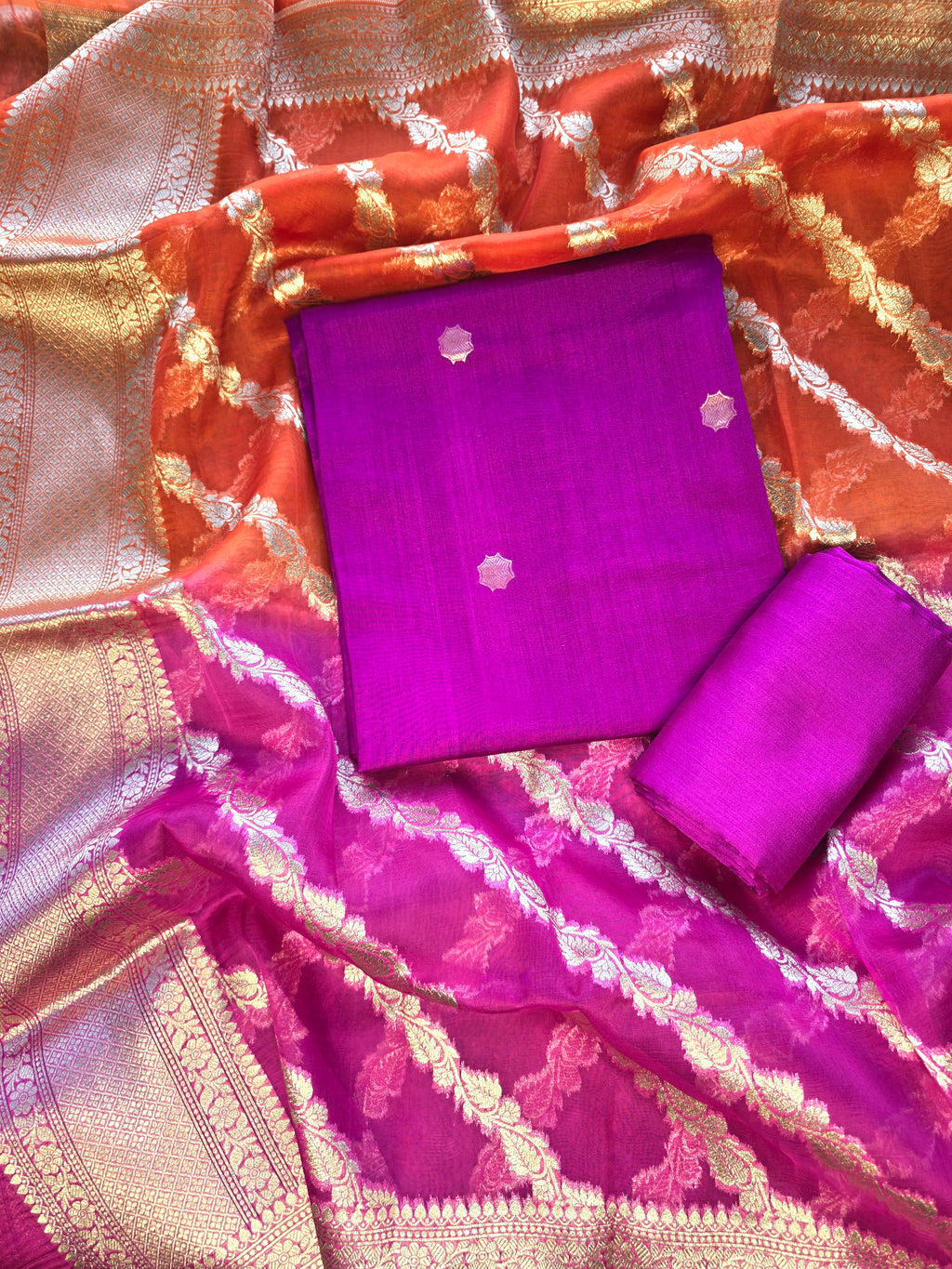 Purple chiniya 3 pcs set with organza dupatta