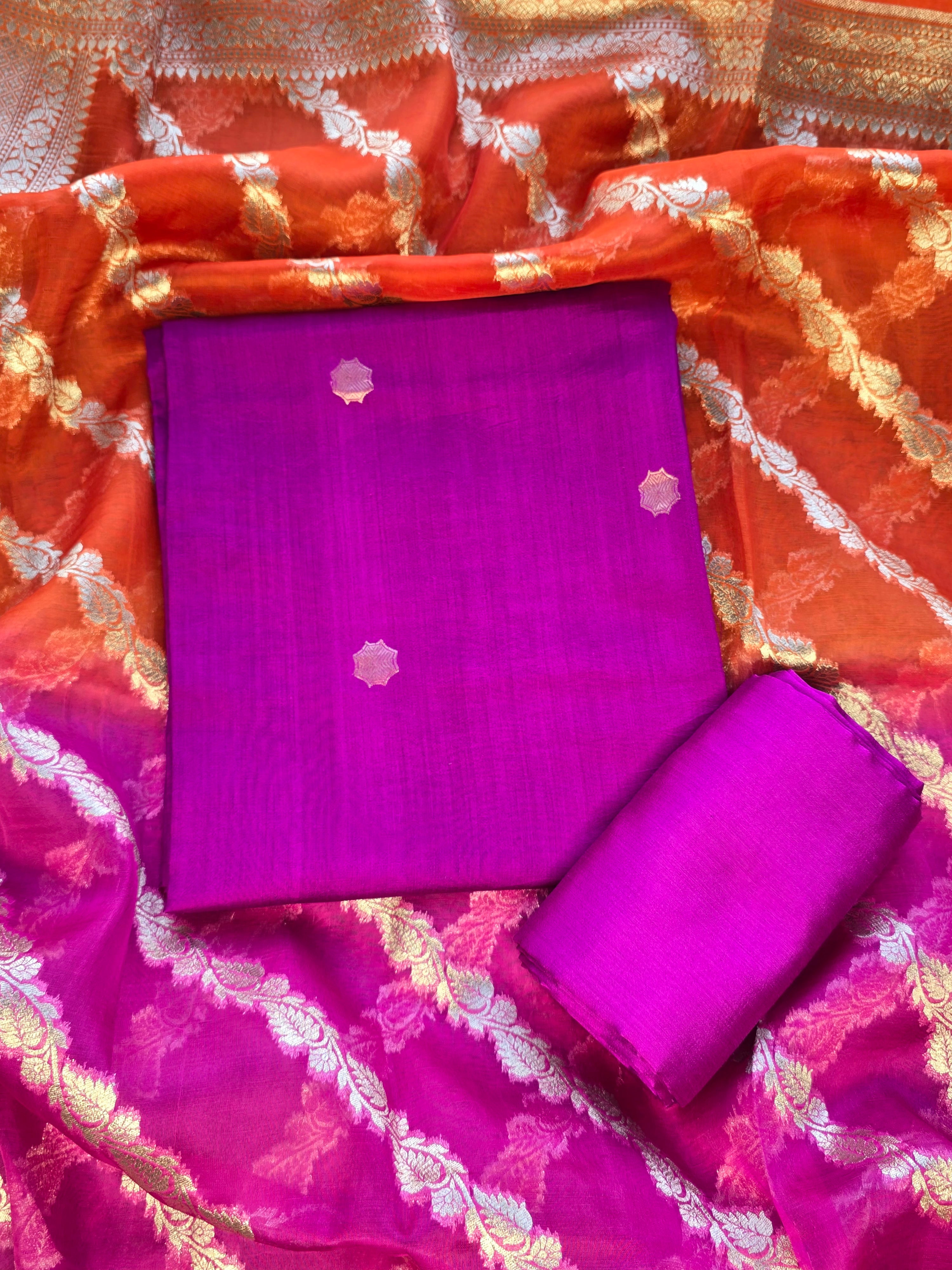 Purple chiniya 3 pcs set with organza dupatta