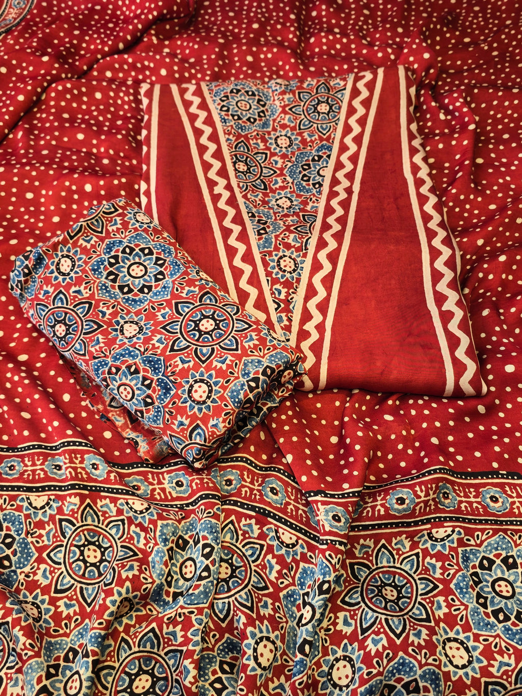 Pure ajrakh modal hand made suit set
