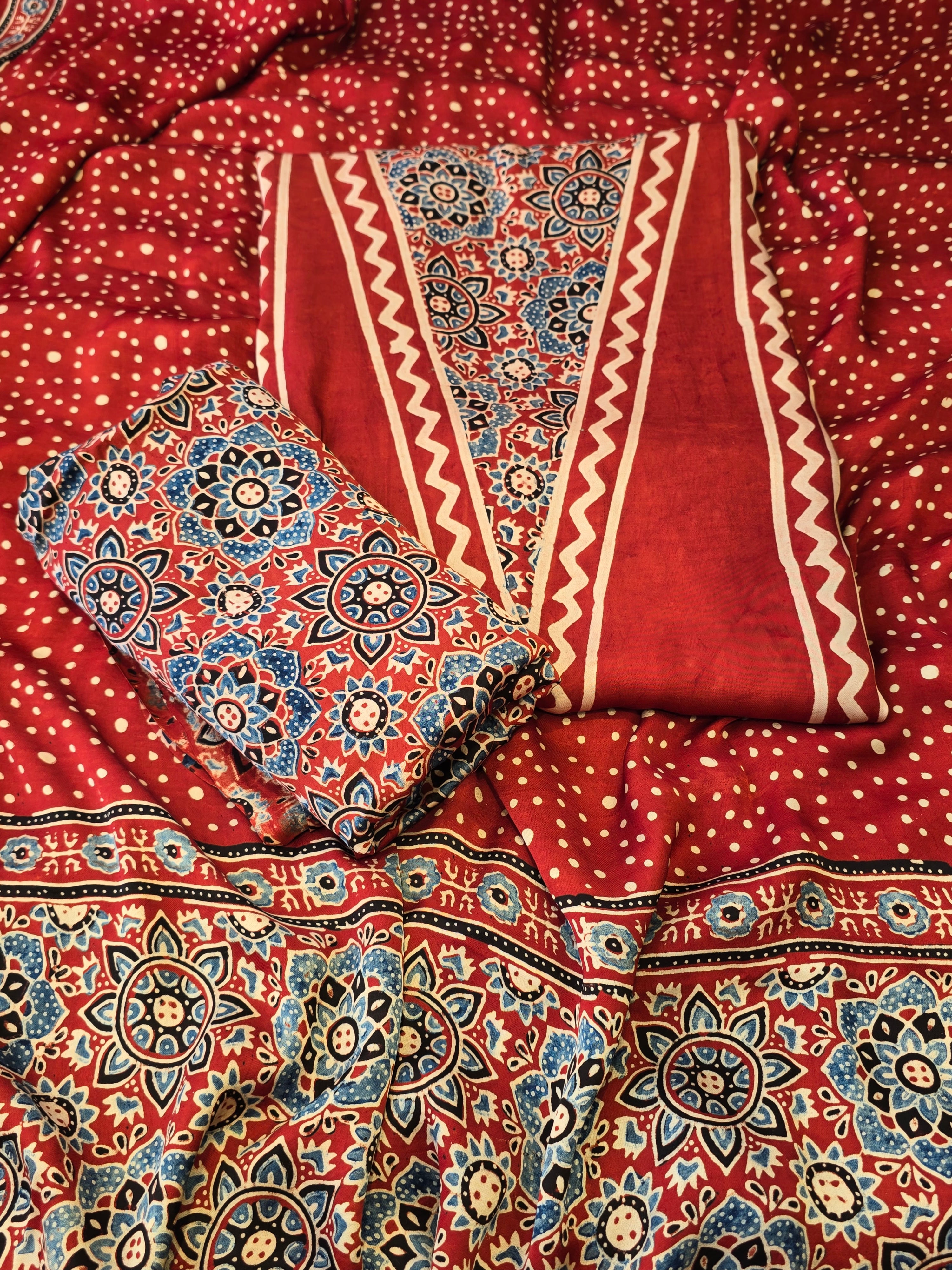 Pure ajrakh modal hand made suit set