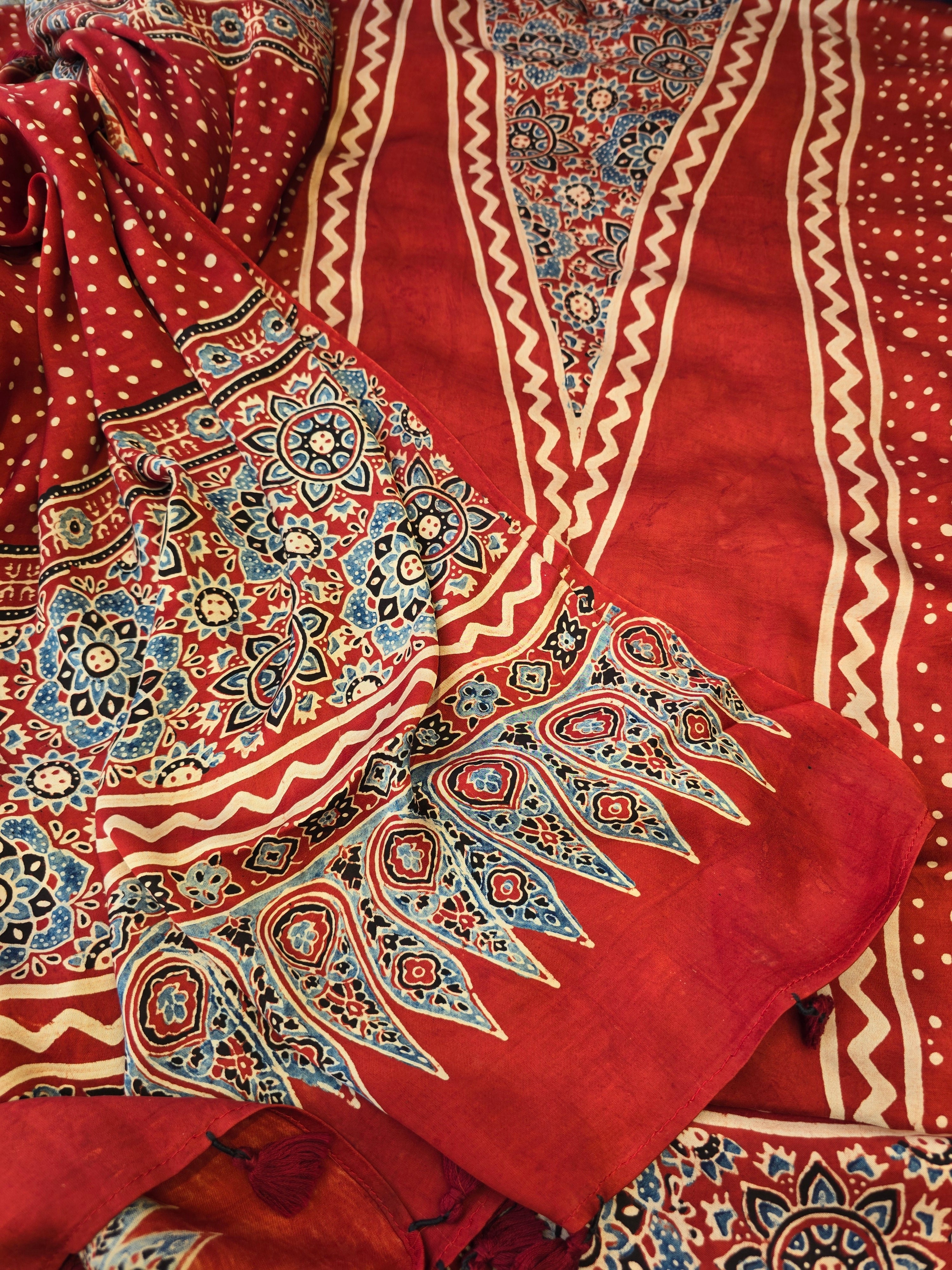 Pure ajrakh modal hand made suit set