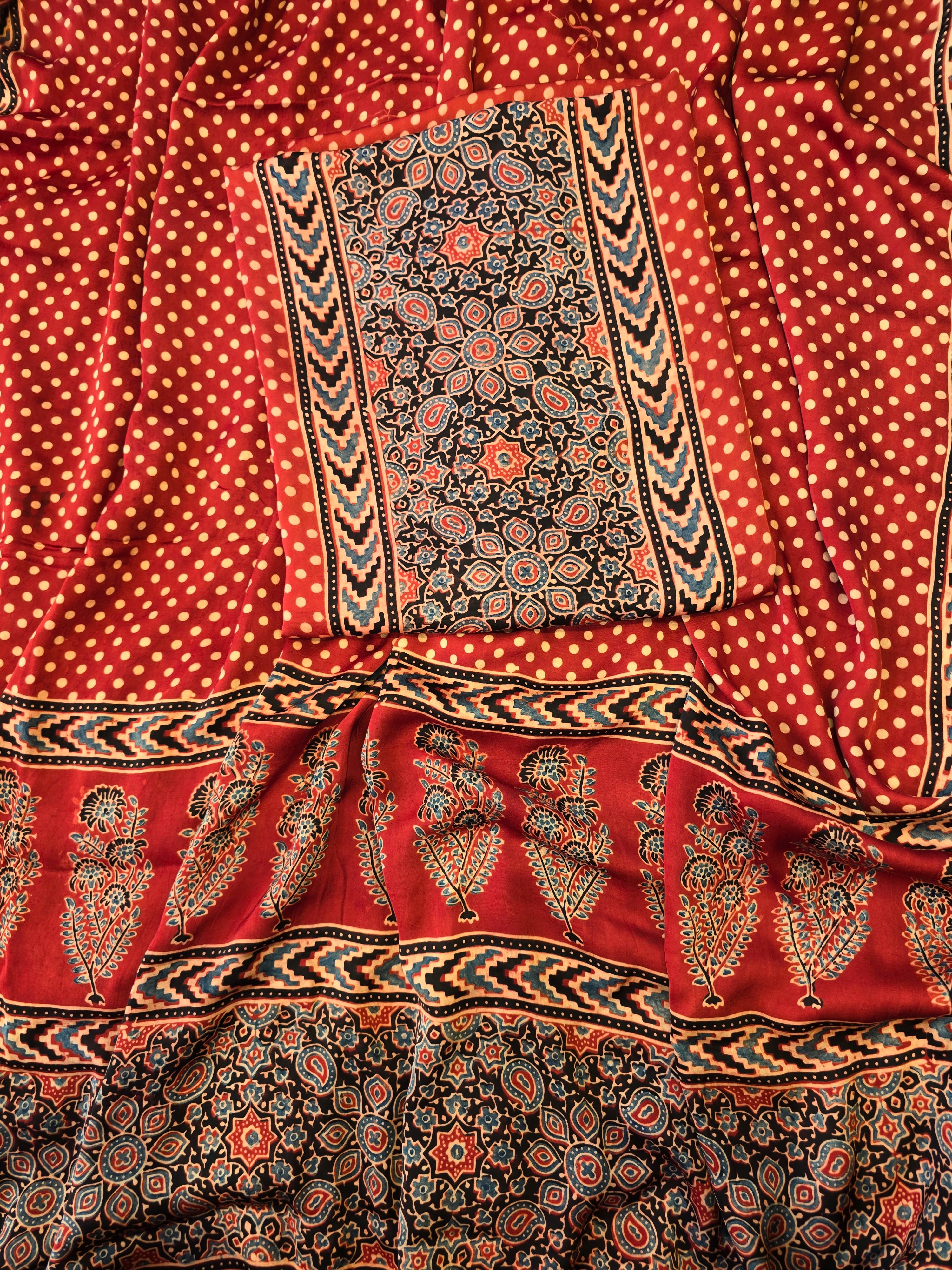 Pure ajrakh modal hand print kurta dupatta set