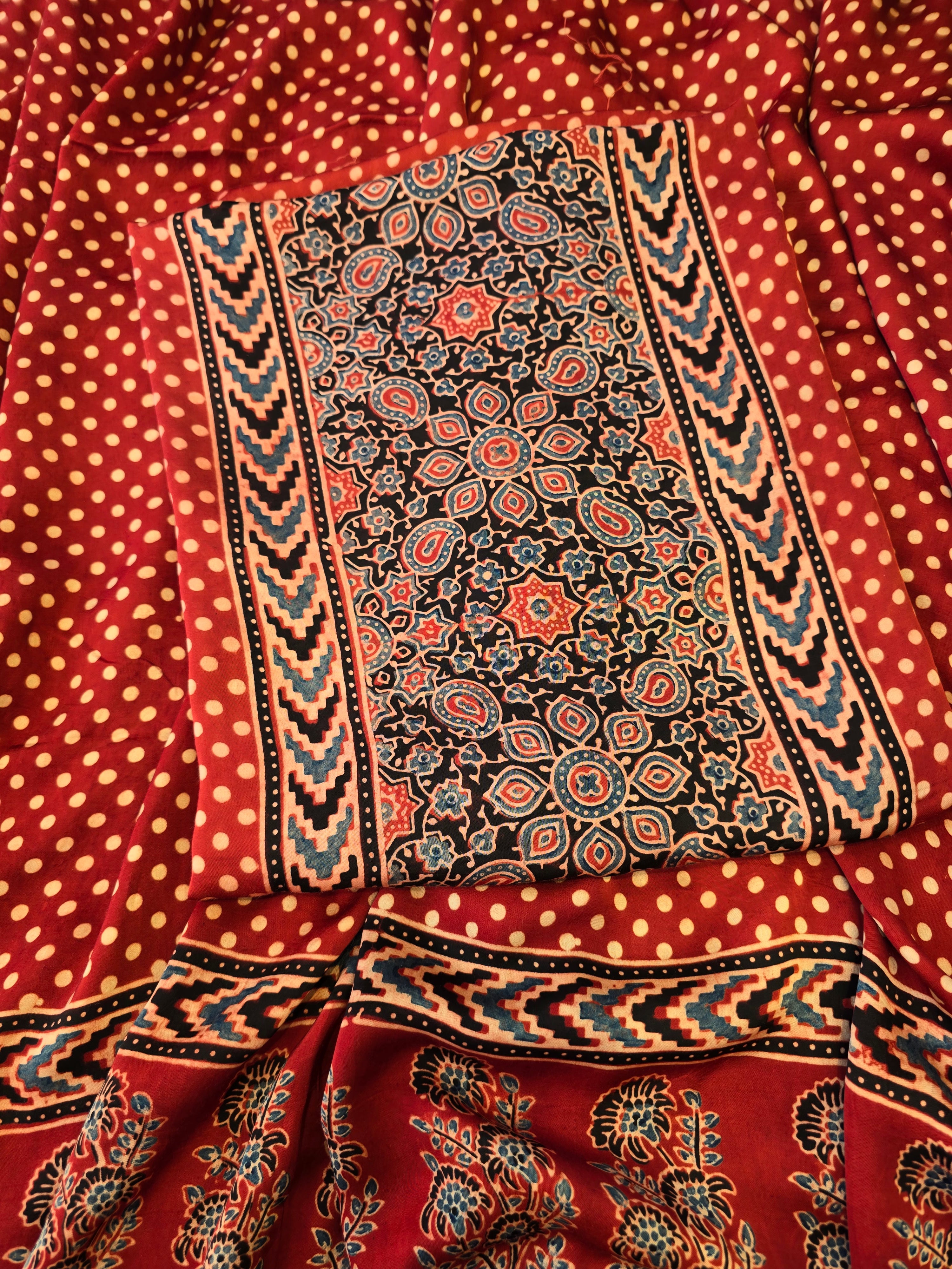 Pure ajrakh modal hand print kurta dupatta set