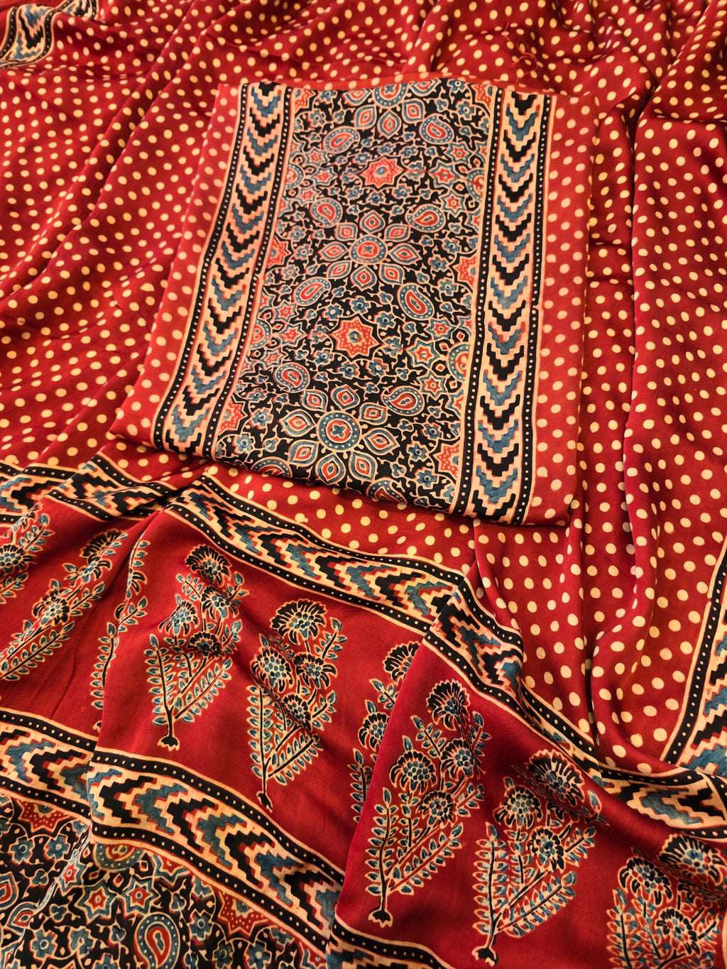 Pure ajrakh modal hand print kurta dupatta set