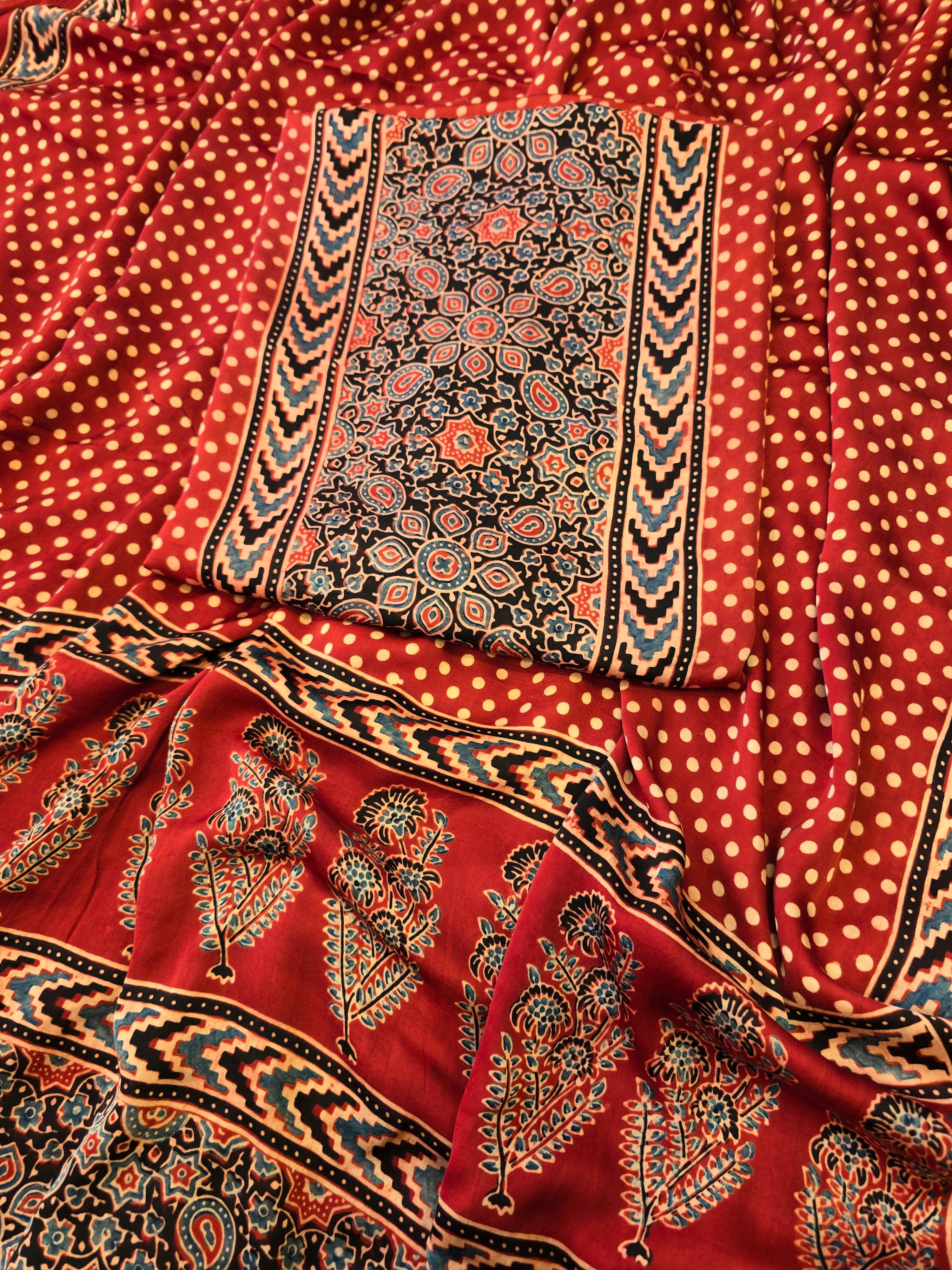 Pure ajrakh modal hand print kurta dupatta set
