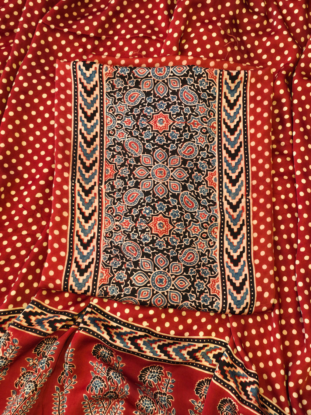Pure ajrakh modal hand print kurta dupatta set