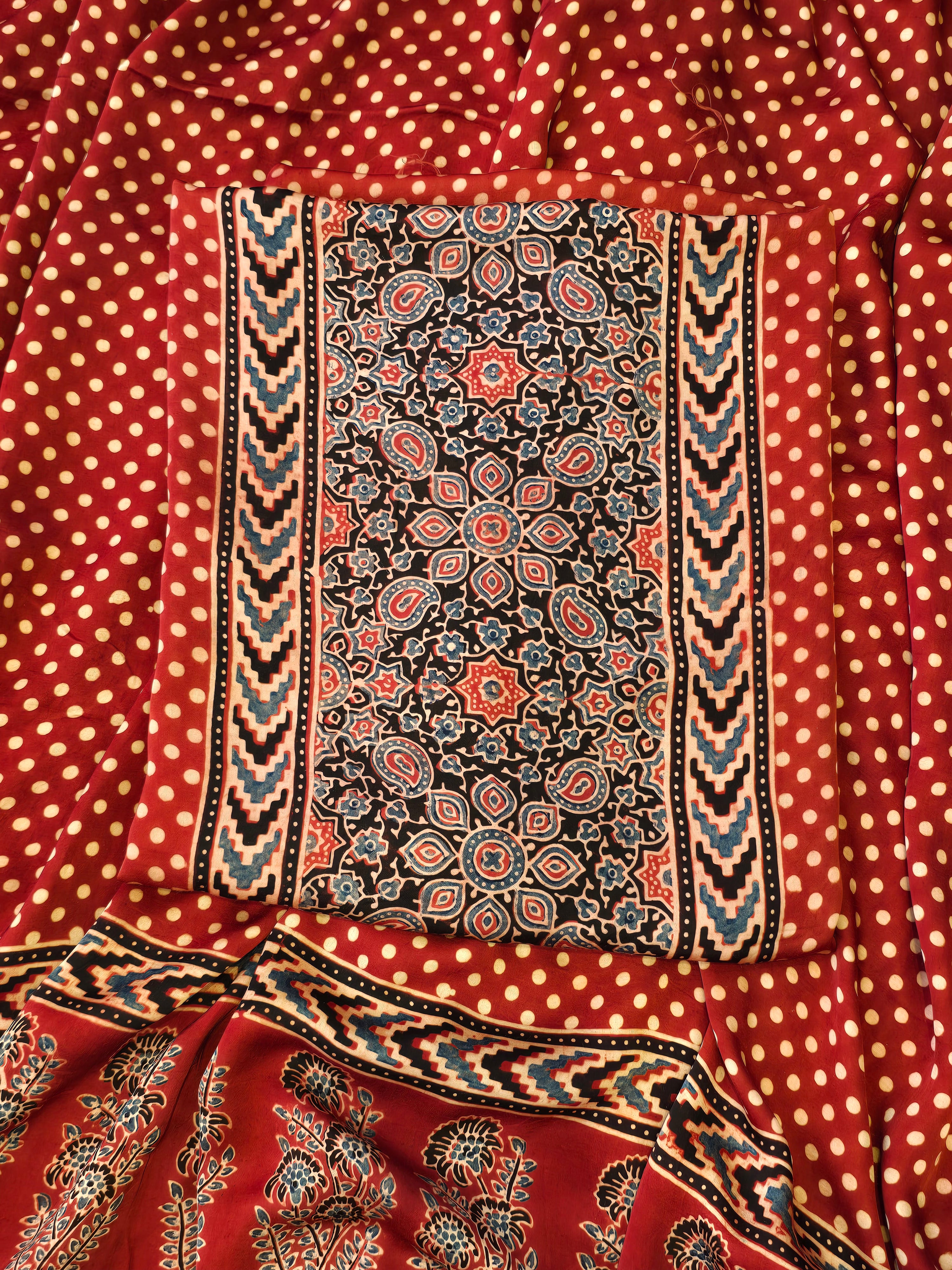 Pure ajrakh modal hand print kurta dupatta set
