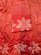 Pure tie-dye bandhani vibrent red orange kurta dupatta
