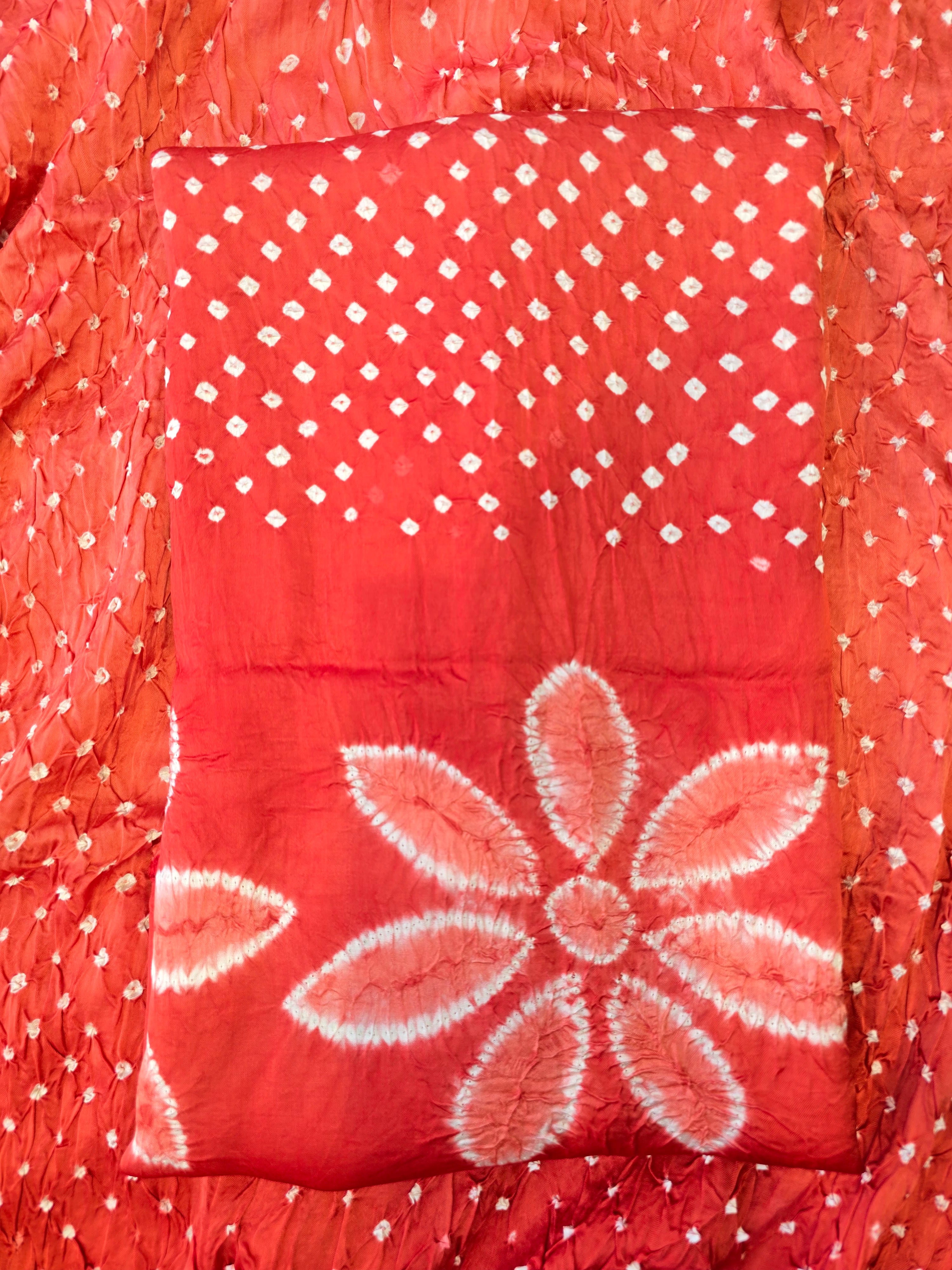 Pure tie-dye bandhani vibrent red orange kurta dupatta