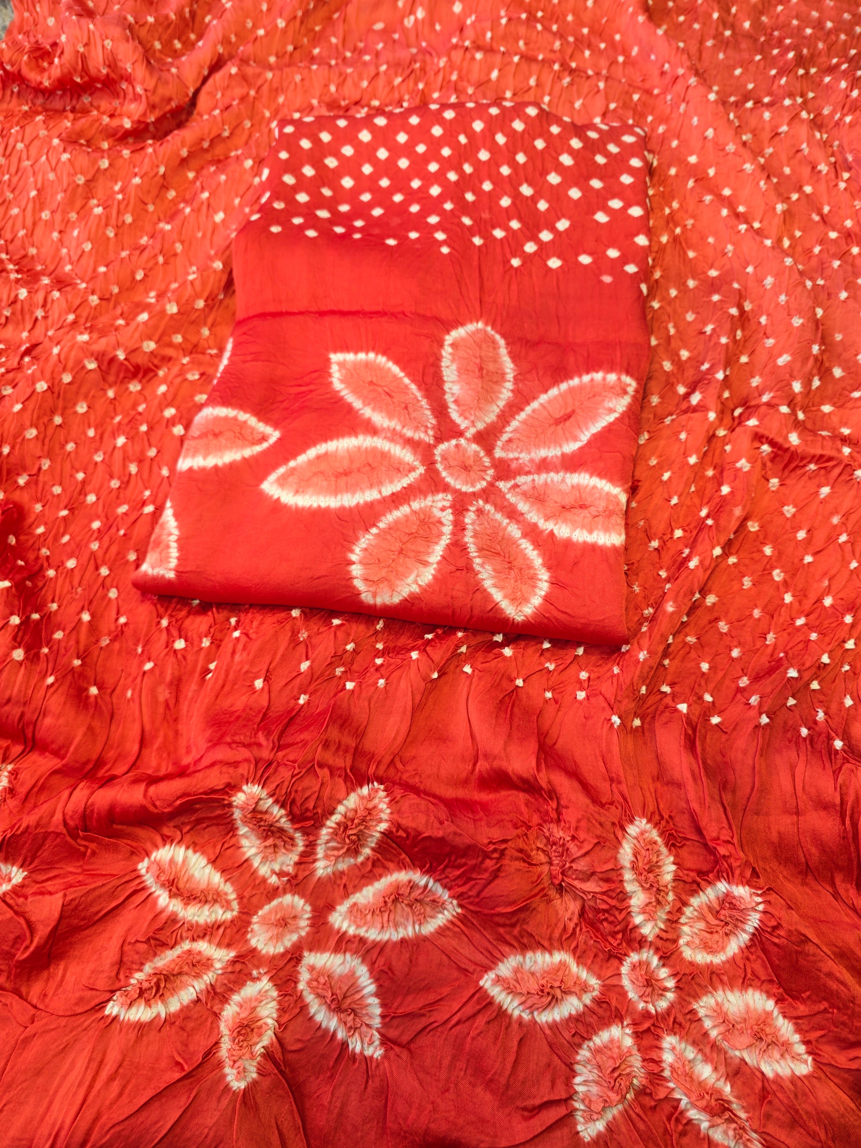 Pure tie-dye bandhani vibrent red orange kurta dupatta