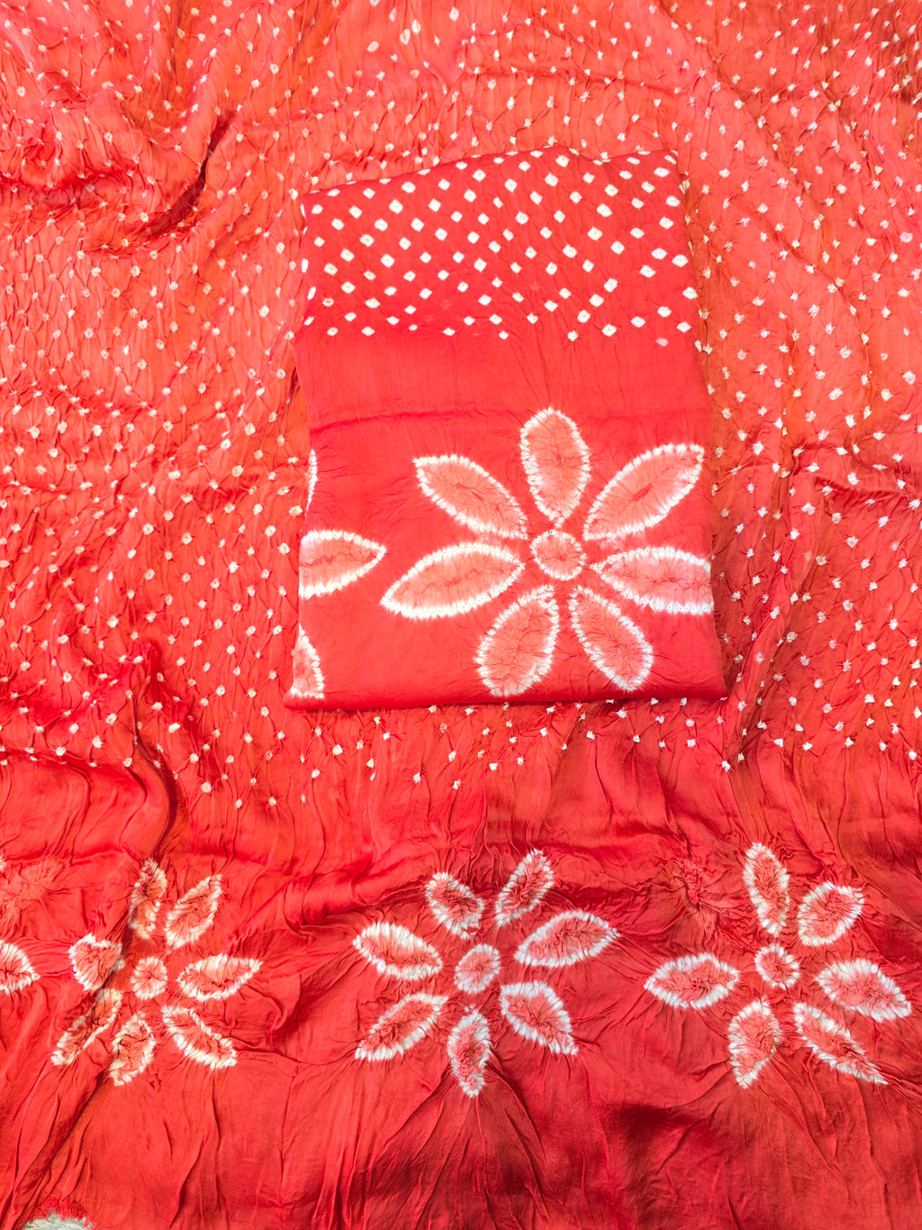Pure tie-dye bandhani vibrent red orange kurta dupatta