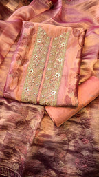 Onion pink crushed tissue threadwork suit set