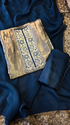 Teal blue viscose organza tissue panel suit set