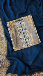 Teal blue viscose organza tissue panel suit set