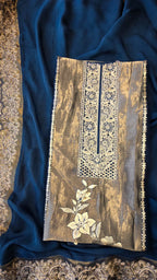 Teal blue viscose organza tissue panel suit set