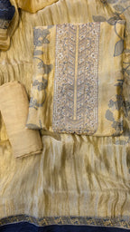 Lemmon yellow crushed tissue threadwork suit set