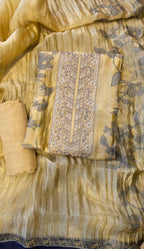 Lemmon yellow crushed tissue threadwork suit set