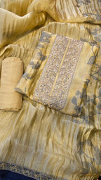 Lemmon yellow crushed tissue threadwork suit set