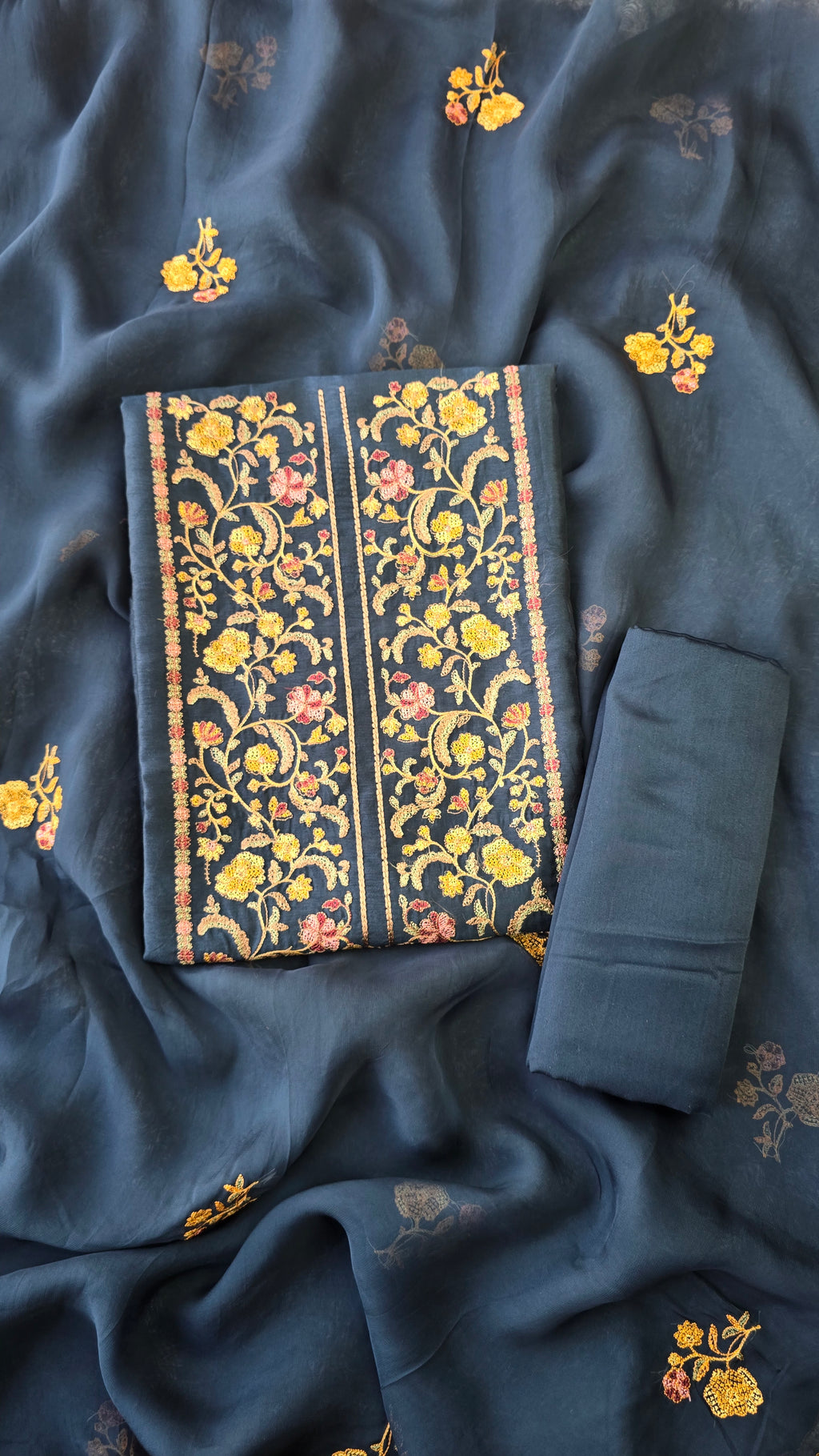 Teal blue russian silk suit set