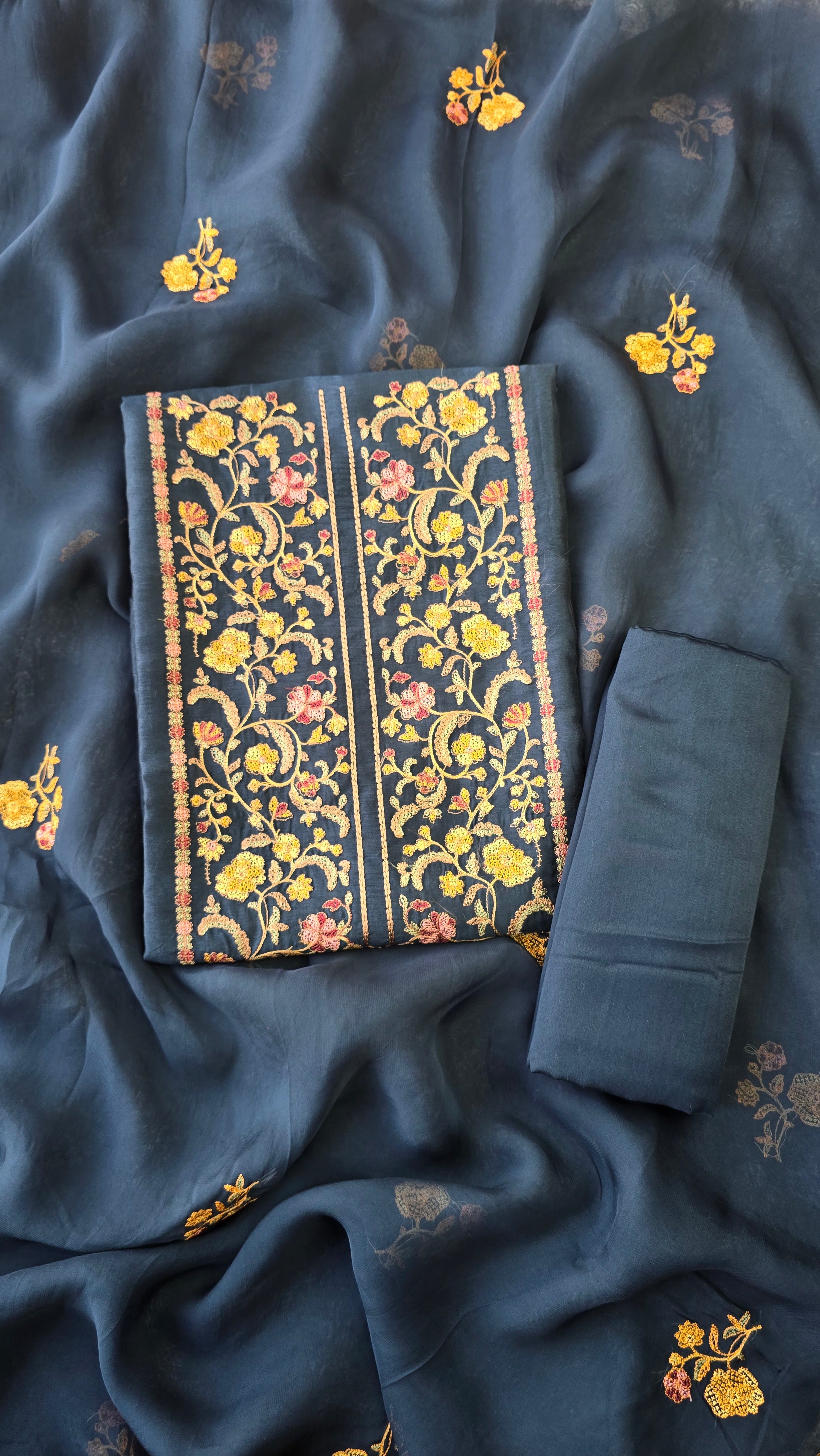 Teal blue russian silk suit set