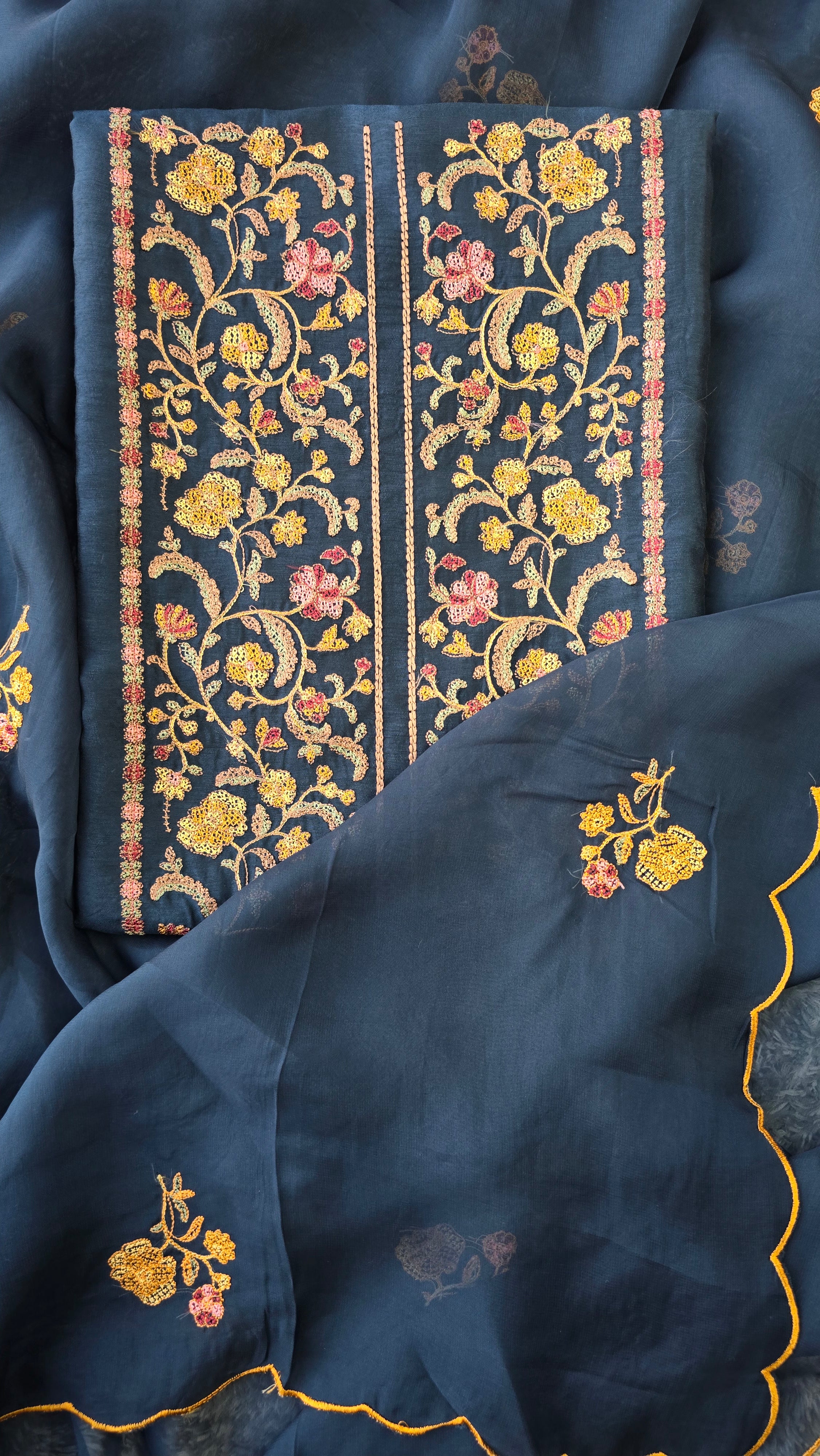 Teal blue russian silk suit set