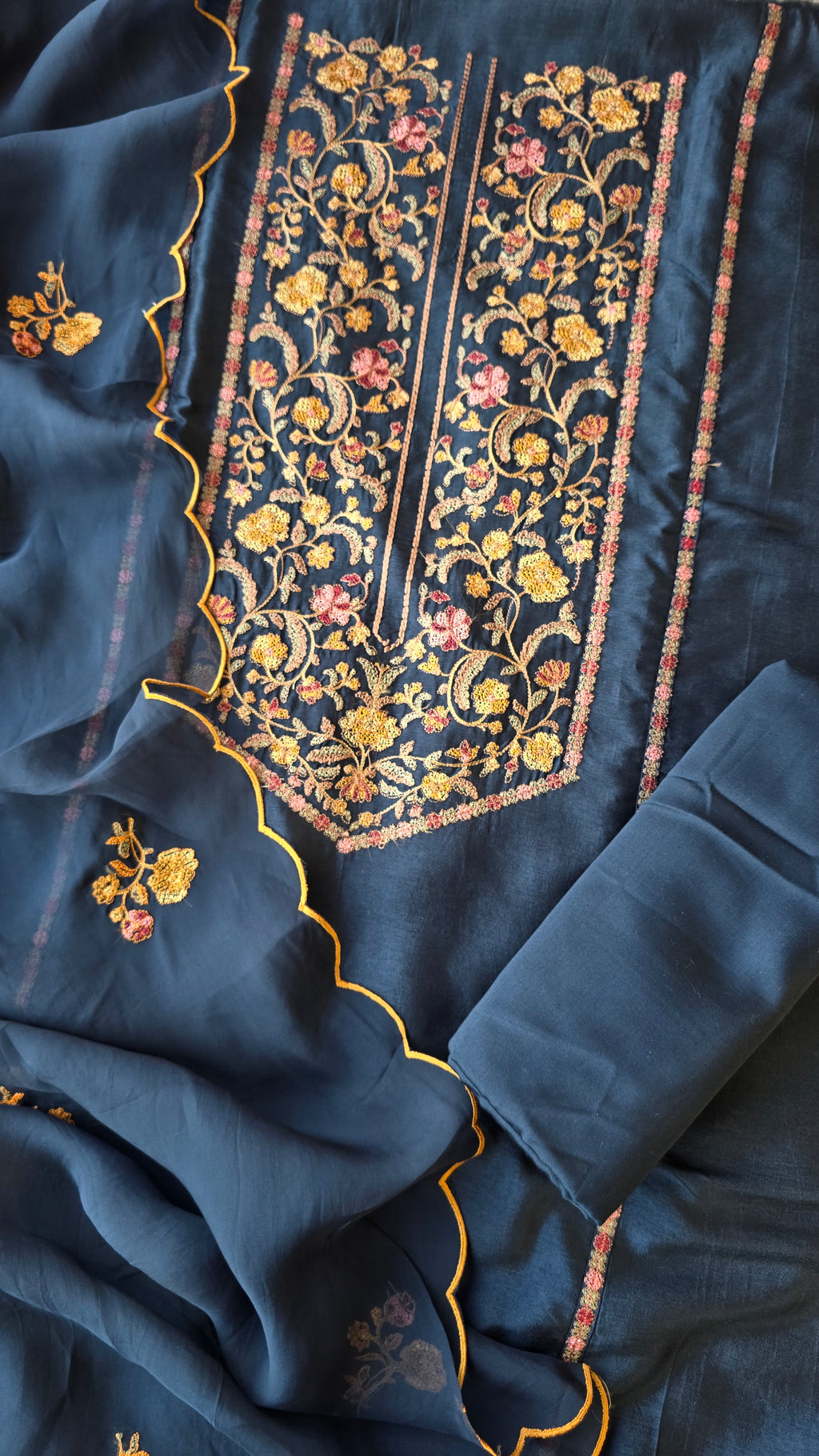 Teal blue russian silk suit set