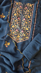 Teal blue russian silk suit set