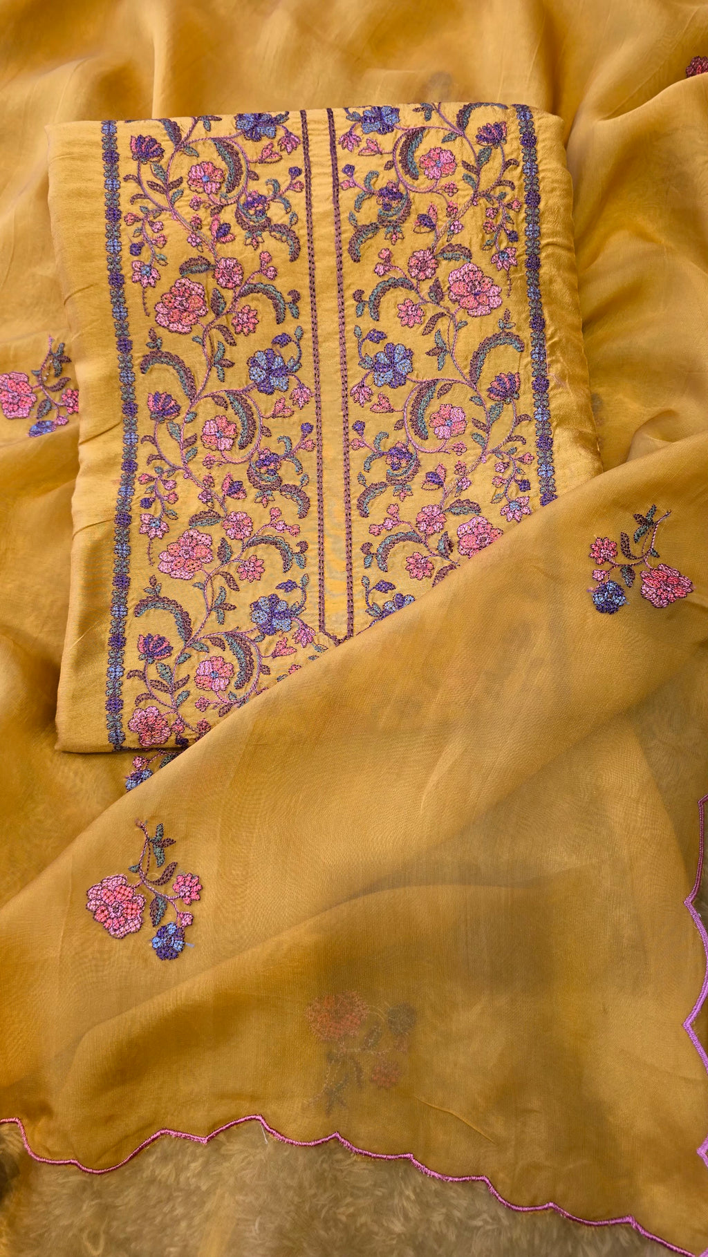 Musted yellow russian silk suit set