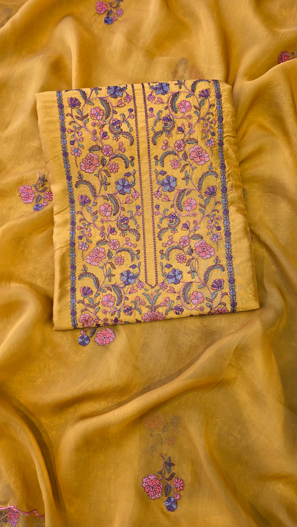 Musted yellow russian silk suit set