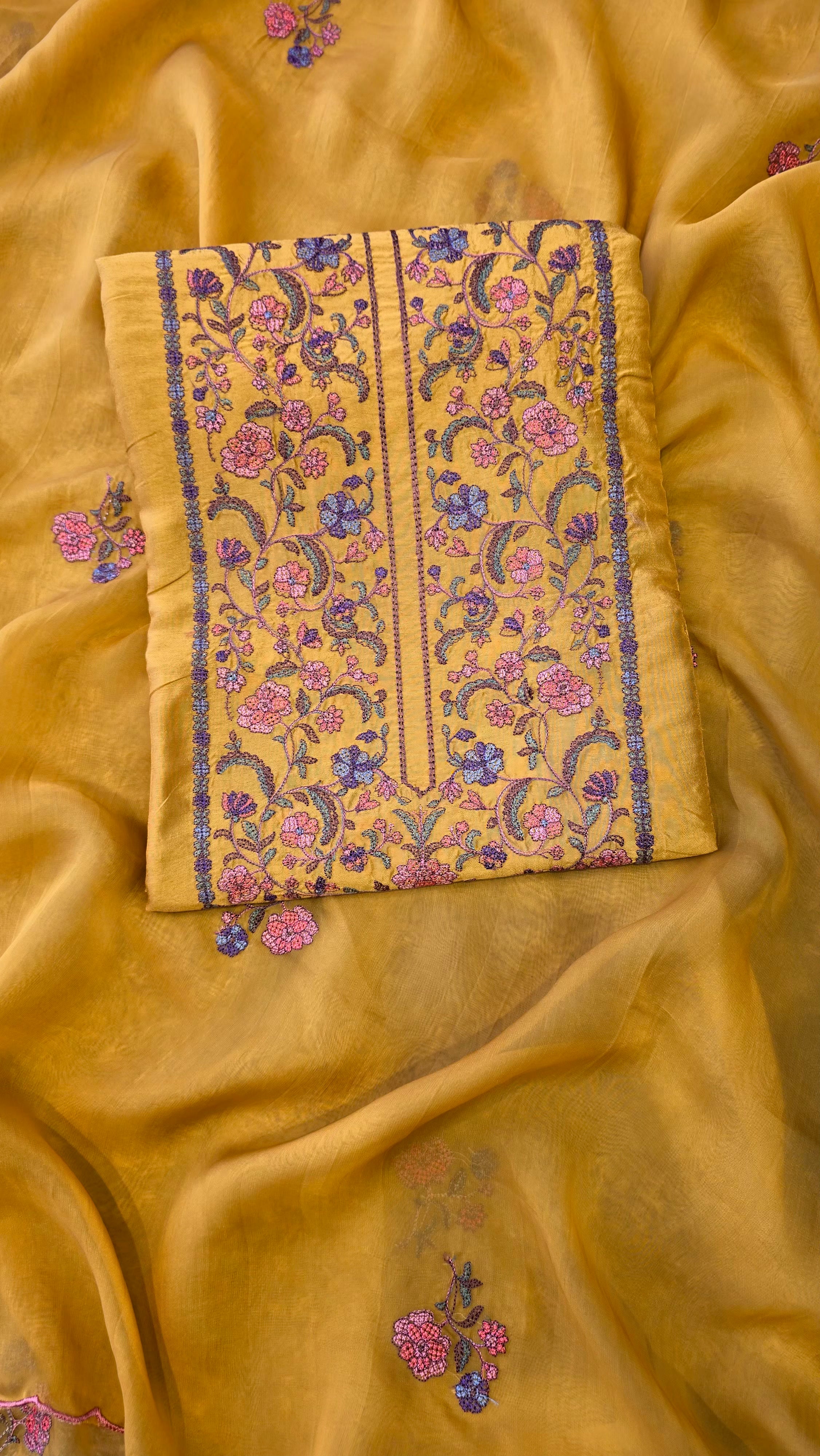 Musted yellow russian silk suit set